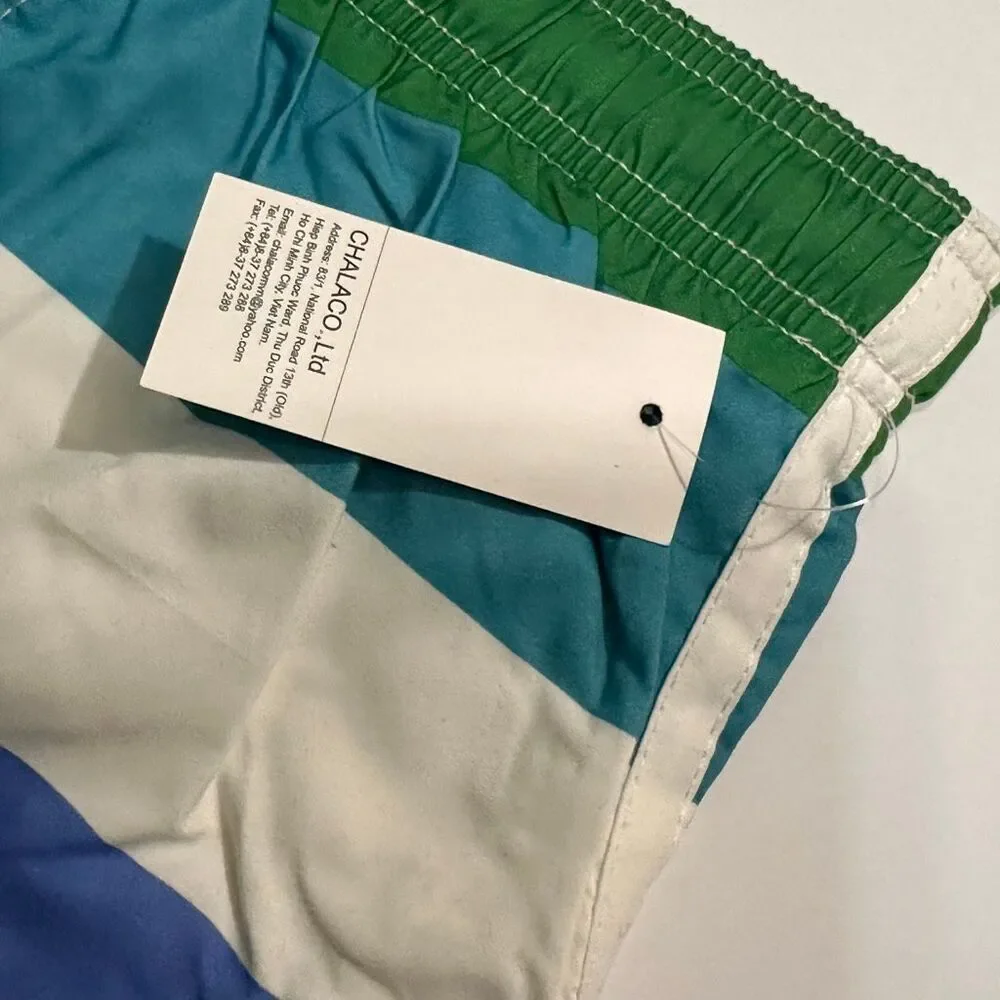 Chalaco Striped Swim Trunks Blue, Green, White | Men Size 12/Medium